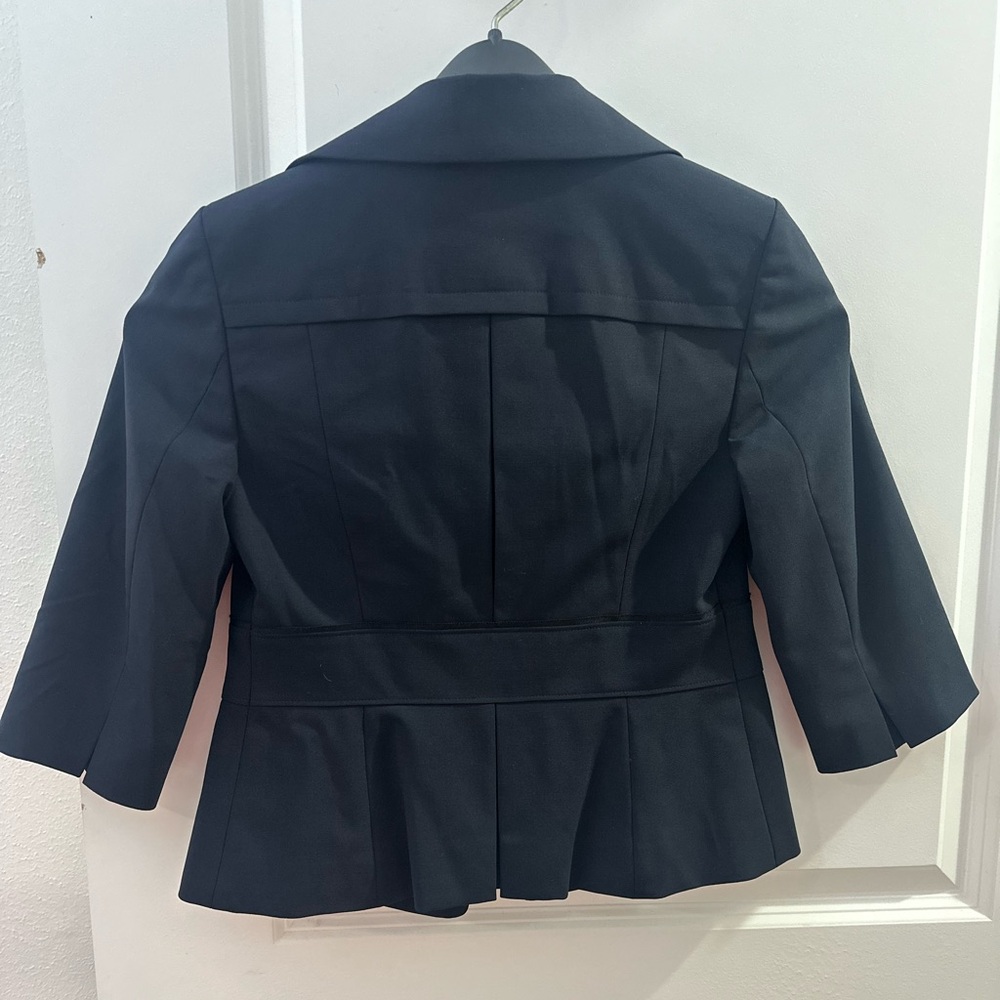 Ann Taylor Navy Wool Blazer Jacket Cropped Button Front Flap Pocket Size 00P - Picture 6 of 7